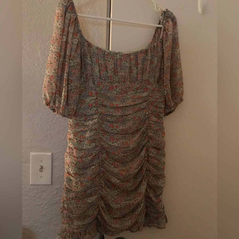 Short and ruched spring colored dress, worn once